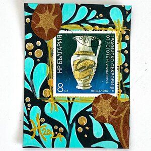 ACEO Original Mixed Media Art 1987 Bulgaria Postage Stamp ATC
